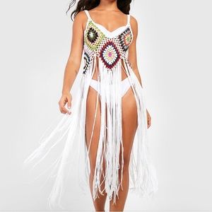 Crochet fringe beach cover up